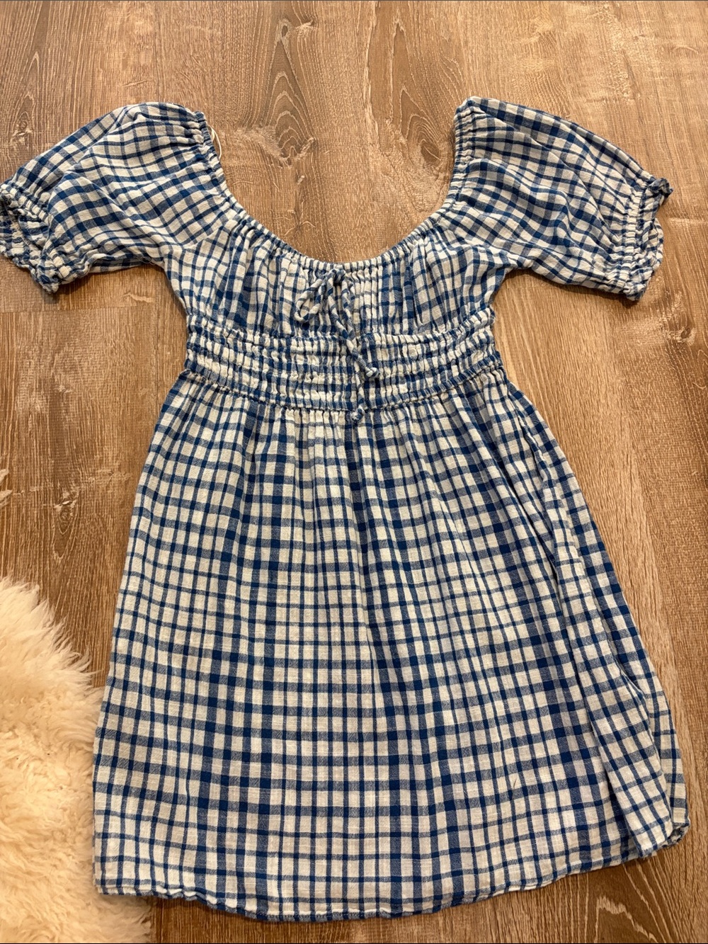 Blue & White Gingham Girls' Smocked Dress
